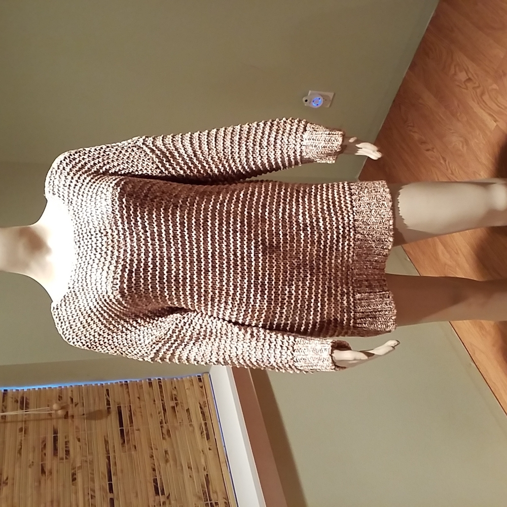 Chico's Beige And Brown Tunic Length Cotton Sweater Size 2 or XL